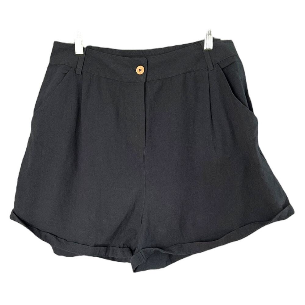 Free People Cotton High-Waist 3" Roll Hem Shorts Navy Relaxed Size NEW Size L